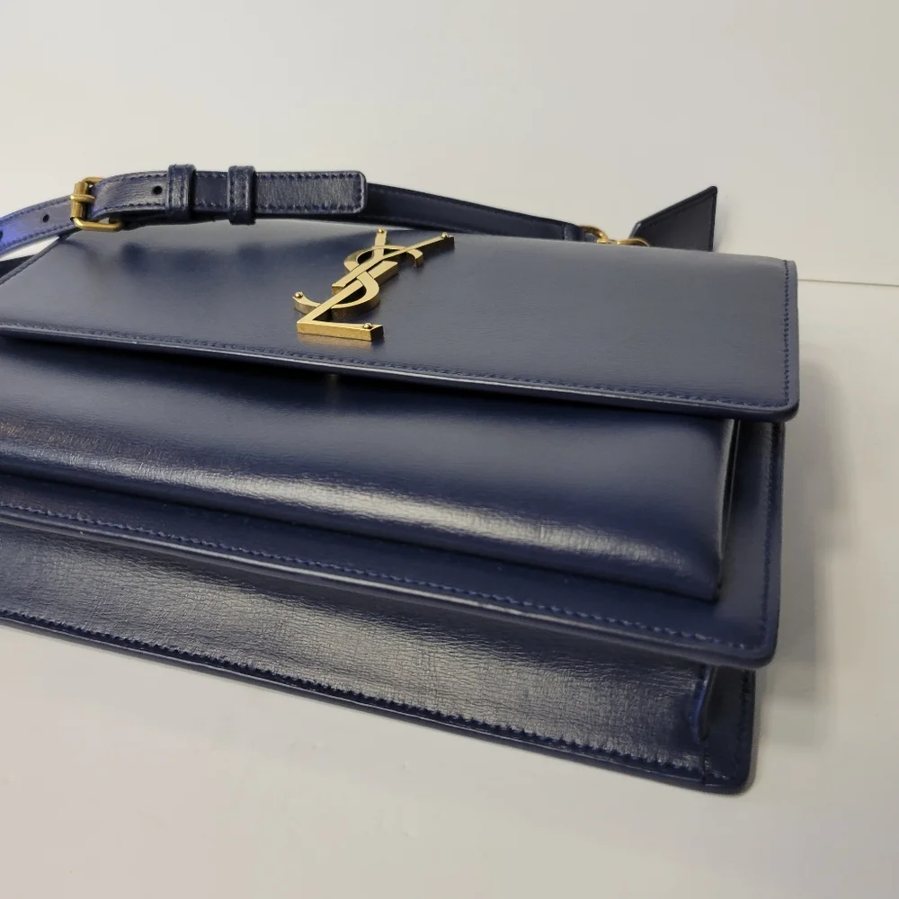 ❌SOLD❌SAINT LAURENT Blue Leather Medium Sunset Shoulder bag/Crossbody. - Picture 14 of 15